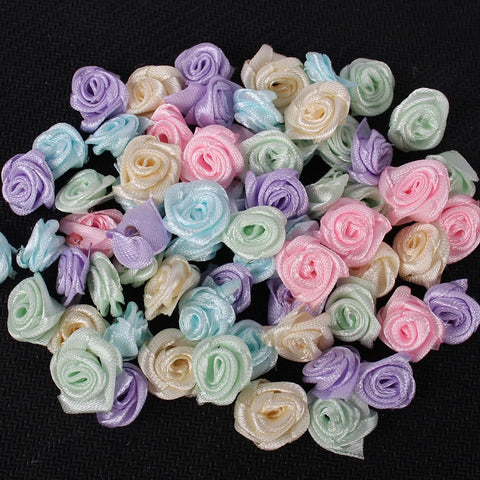 Mix Color Satin Flower Head Rosette Girls Boutique Mini Hair Bow Headwear DIY Garment Craft B0106,50pcs/100pcs 1.5cm