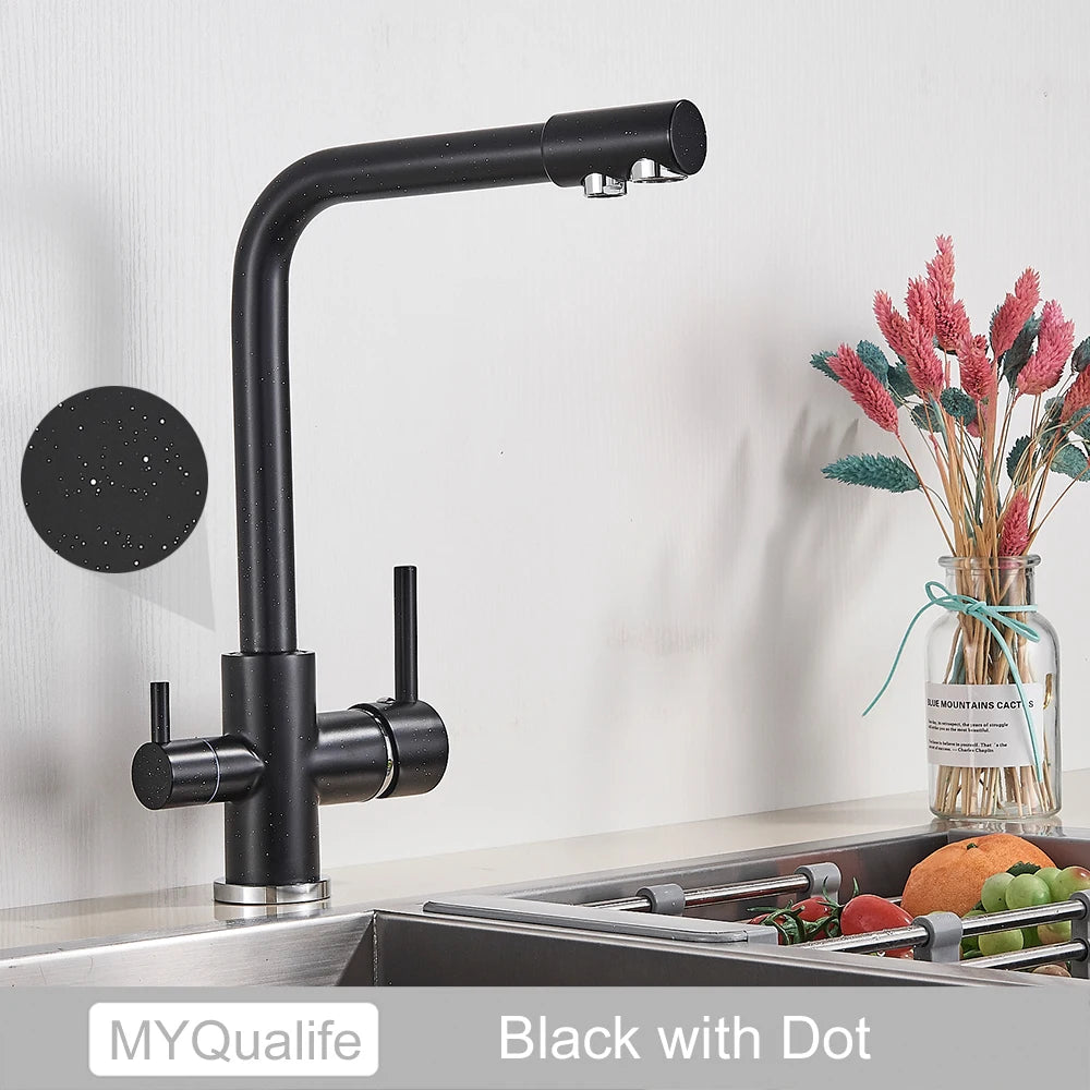 Matte Black Brass Pure Water Kitchen Faucet Dual Handle Hot and Cold Drinking Water 3-way Filter Kitchen Purified Mixer Taps