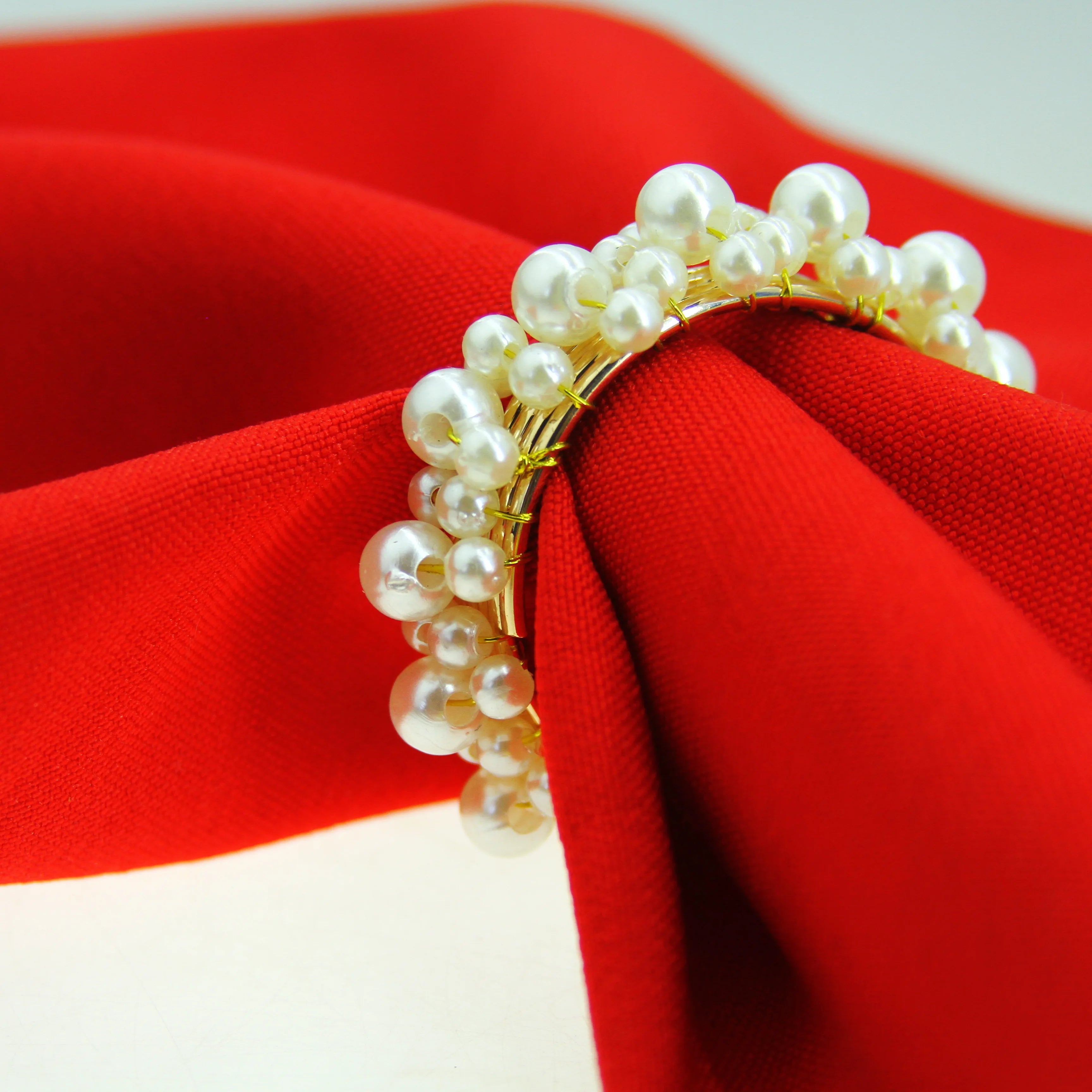 White Pearl Napkin Rings Beaded Wedding Napkin Ring