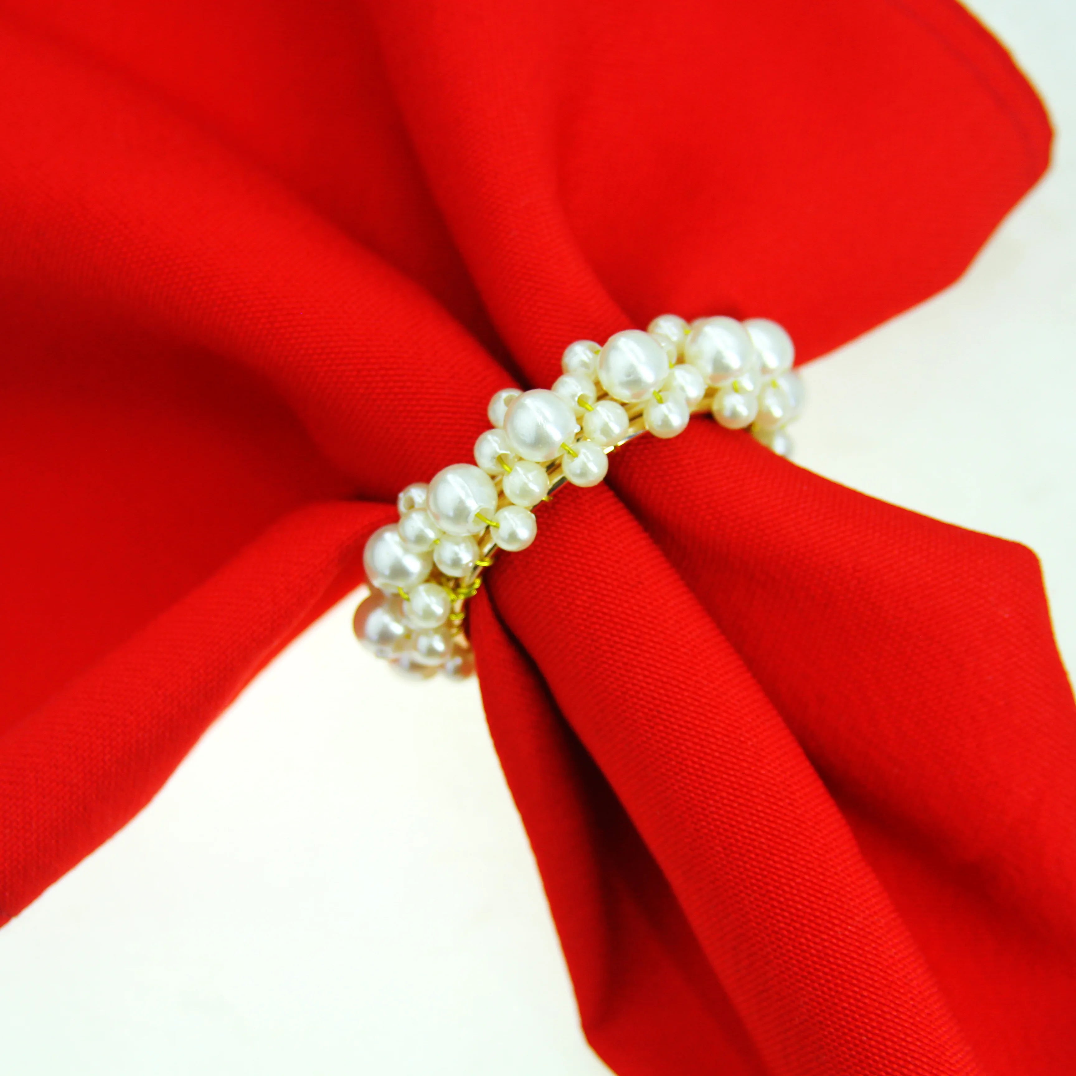 White Pearl Napkin Rings Beaded Wedding Napkin Ring