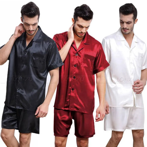 Mens Silk Satin Pajamas Pyjamas PJS  Short  Set  Sleepwear Loungewear  S,M,L,XL,2XL,3XL,4XL Plus