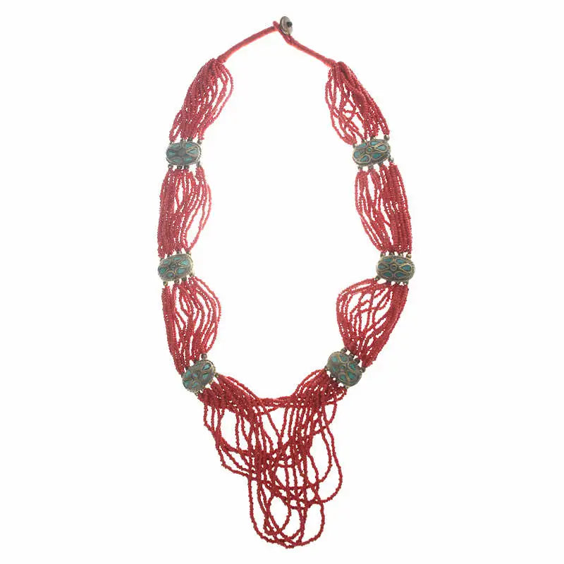 Tibetan Red Mini Beads Charms Long Necklace Ethnic BOHO Fashion Jewelry