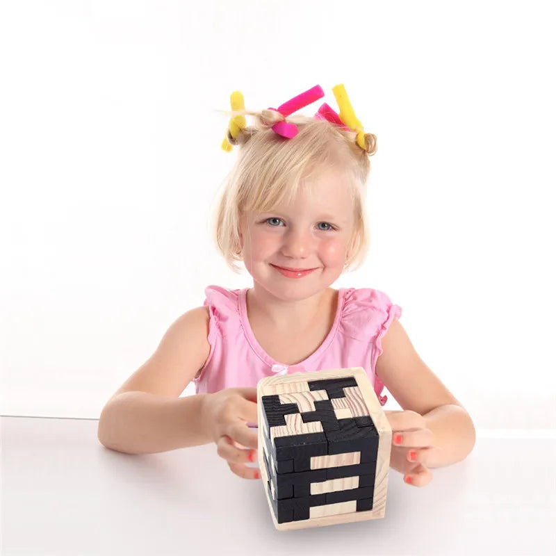 3D Wooden Puzzle Early Learning Educational Toys Kids IQ Brain Teaser Interlocking Cube