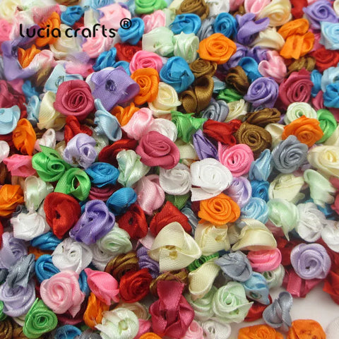 Mix Color Satin Flower Head Rosette Girls Boutique Mini Hair Bow Headwear DIY Garment Craft B0106,50pcs/100pcs 1.5cm