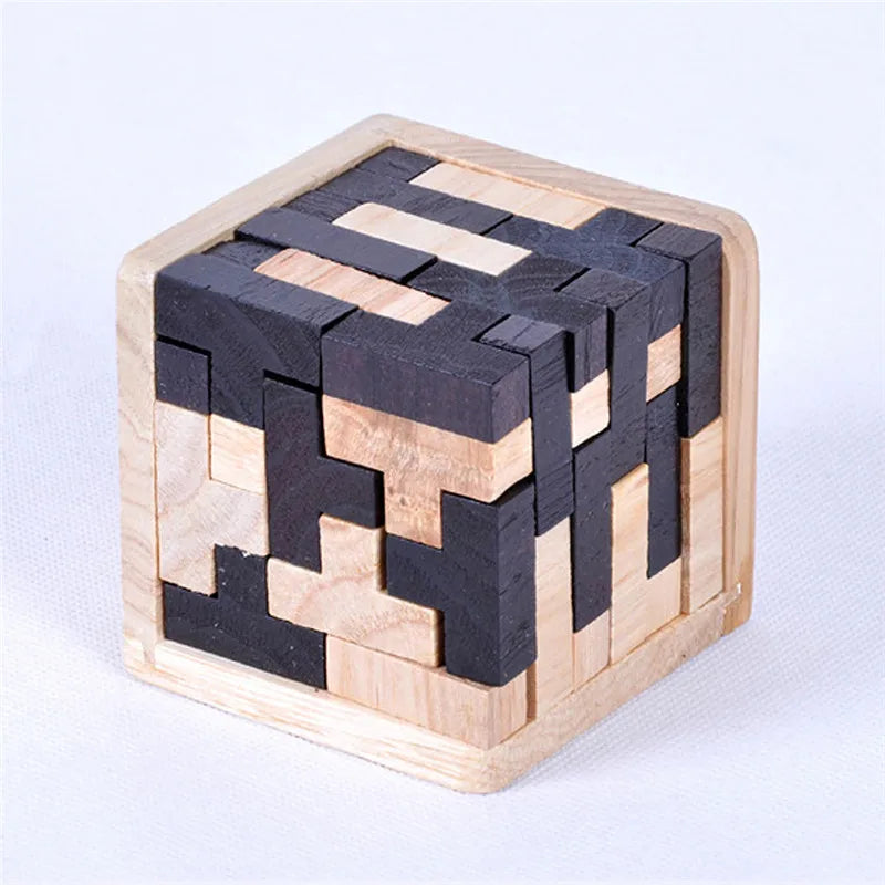 3D Wooden Puzzle Early Learning Educational Toys Kids IQ Brain Teaser Interlocking Cube