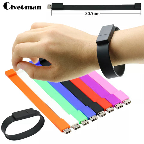 Colorful Silicone Bracelet 8GB 16GB 32GB 64GB USB Flash Drive 256GB Pen Drive