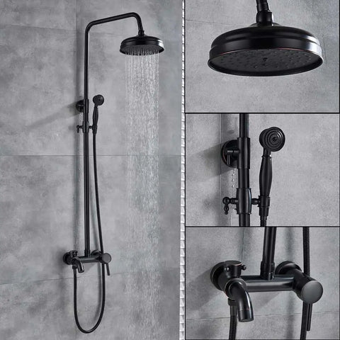 Black Bathroom Shower Faucet Mixer Wall Mount 8" Rainfall Shower Set