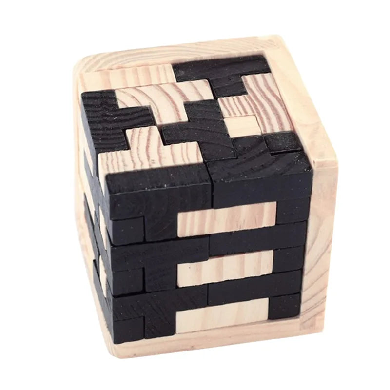 3D Wooden Puzzle Early Learning Educational Toys Kids IQ Brain Teaser Interlocking Cube