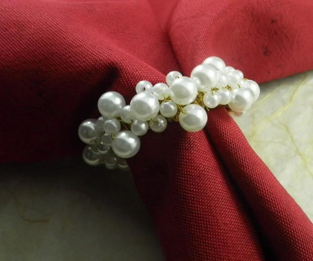 White Pearl Napkin Rings Beaded Wedding Napkin Ring