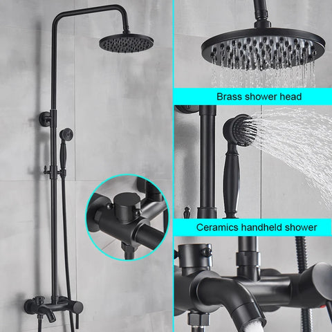 Black Bathroom Shower Faucet Mixer Wall Mount 8" Rainfall Shower Set