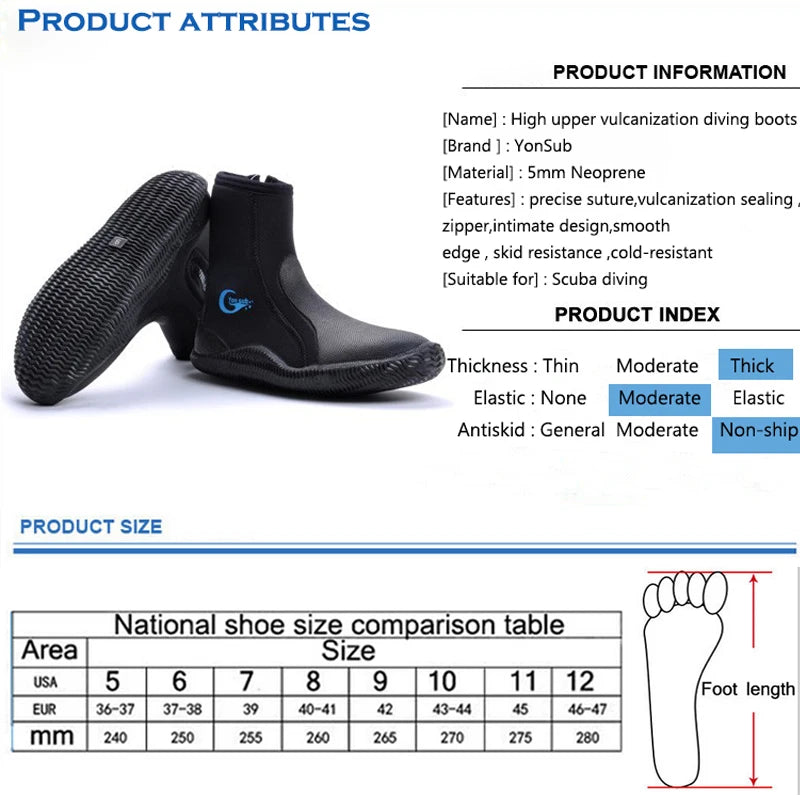 Neoprene Scuba Vulcanization High Upper Diving Boots Anti-slip Adult Diving Boots Warm Fins Spearfishing Shoes