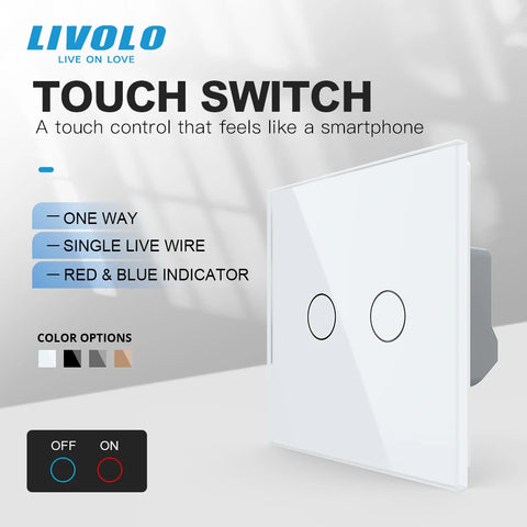 Standard 2 Gang 1 Way Wall Touch Light Switch