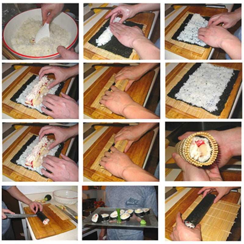 Sushi Tools Sushi Rolling Roller Bamboo Material Rolling Mats Sushi Maker DIY and A Rice Paddle Japanese Foods