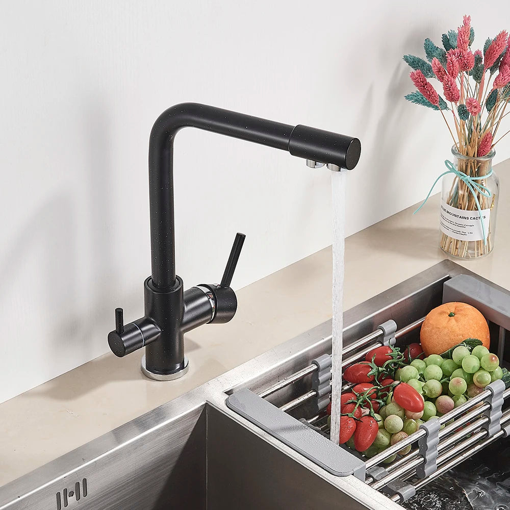 Matte Black Brass Pure Water Kitchen Faucet Dual Handle Hot and Cold Drinking Water 3-way Filter Kitchen Purified Mixer Taps