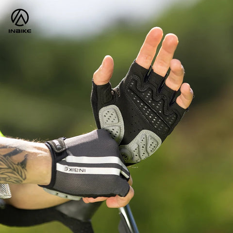 INBIKE Half Finger Cycling Gloves Sport Fitness MTB Bike Gloves Men Women Riding Thickened Palm Pad Bicycle Fingerless Gloves