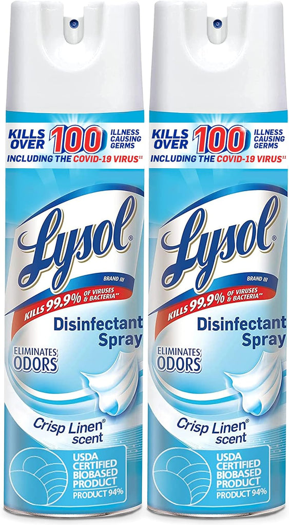 Lysol Disinfectant Spray, Sanitizing and Antibacterial Spray, For Disinfecting and Deodorizing, Crisp Linen, 19 Fl. Oz (Pack of 2)